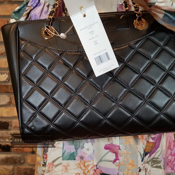 Tory Burch Small Savannah Flat Tote Black Leather - Picture 10 of 14